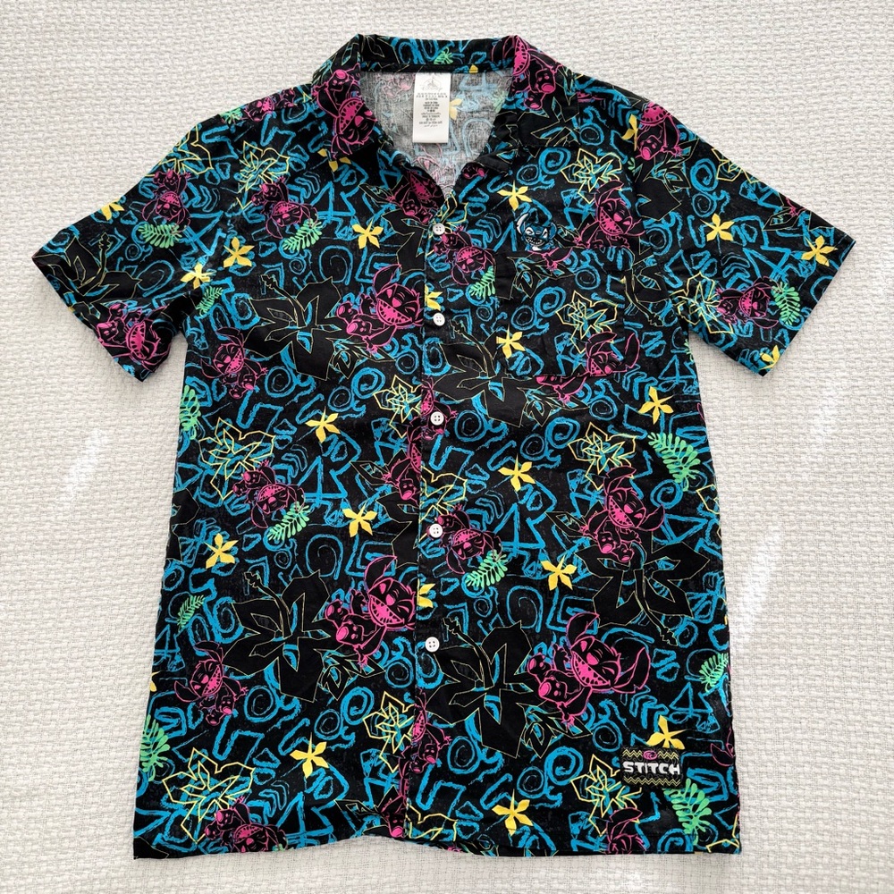 🆕 Stitch Neon Summer Shirt Men’s XS Floral Lilo And Stitch disney world Shirt